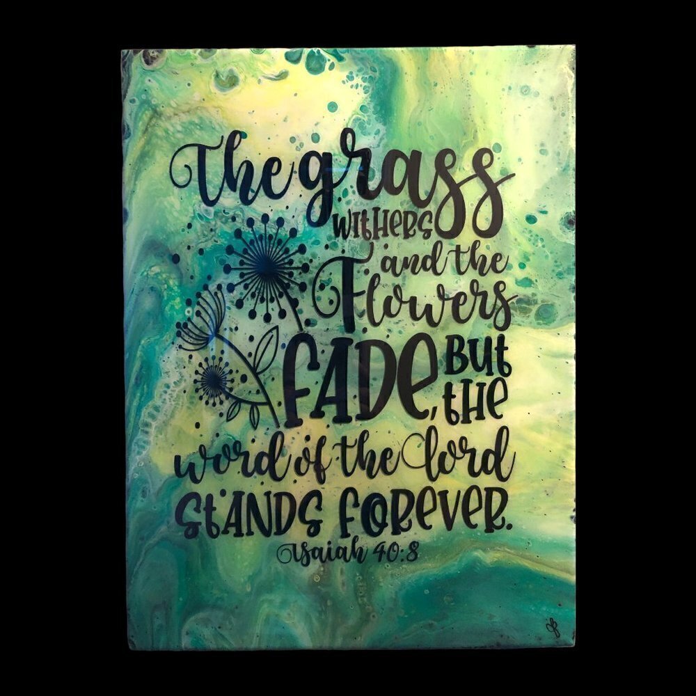 New Custom Inspirational Acrylic Pour and Resin Wall Art 11" x 14" Green & Black